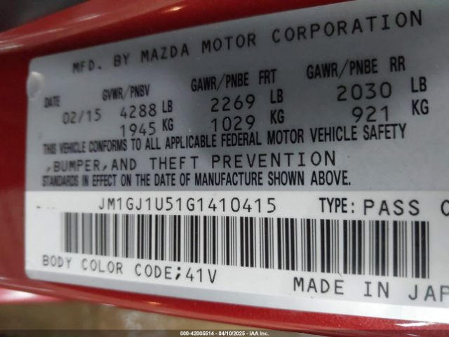 JM1GJ1U51G1410415 Mazda Mazda6 I Sport