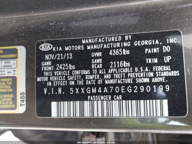 5XXGM4A70EG290199 KIA Optima Lx