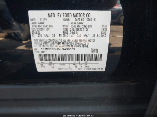 Ford EXPLORER XLT 2020 1FMSK8DH5LGA99553 Image 9