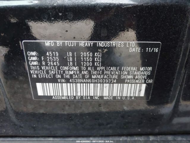 4S3BNAN60H3039324 Subaru Legacy 2.5i Limited