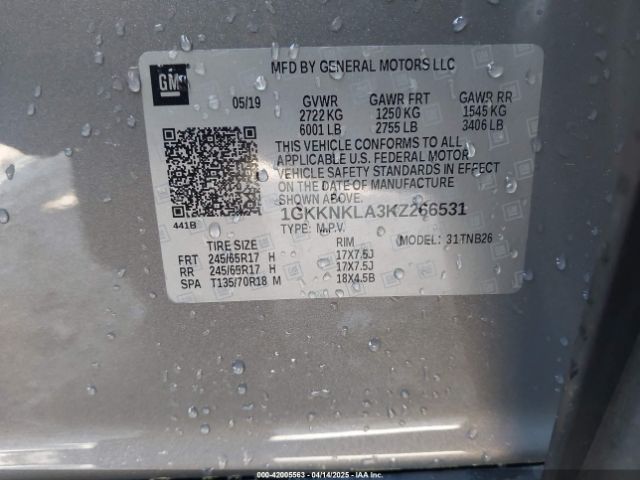 1GKKNKLA3KZ266531 GMC Acadia Sle-1