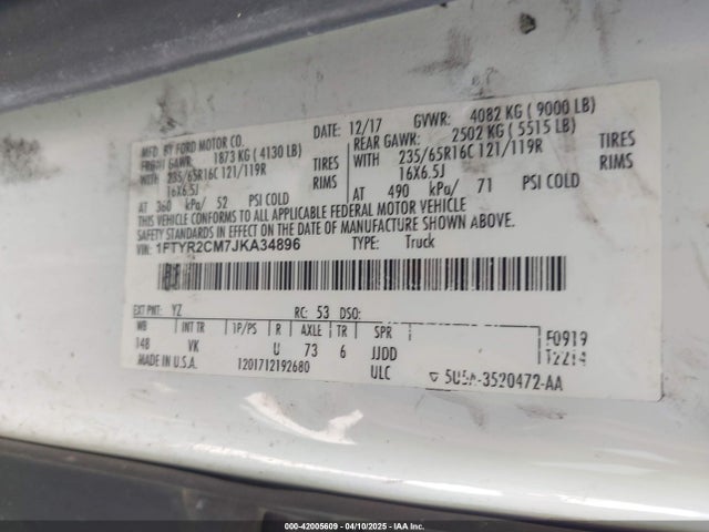 1FTYR2CM7JKA34896 Ford Transit-250