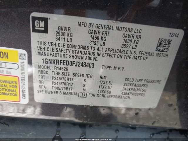 1GNKRFED0FJ248403 Chevrolet Traverse Ls