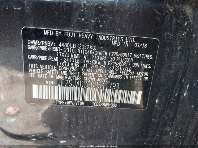 JF2SJADC6GH541793 Subaru Forester 2.5i Premium