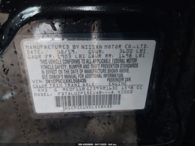 3N1CP5CUXKL558435 Nissan KICKS SR