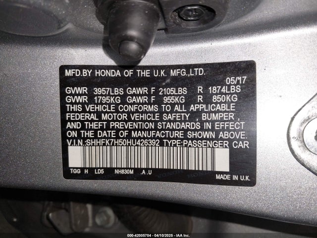 SHHFK7H50HU426392 Honda CIVIC EX