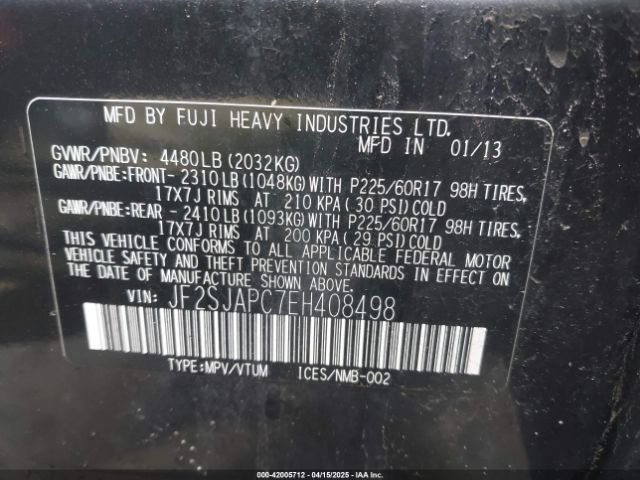 JF2SJAPC7EH408498 Subaru Forester 2.5i Touring