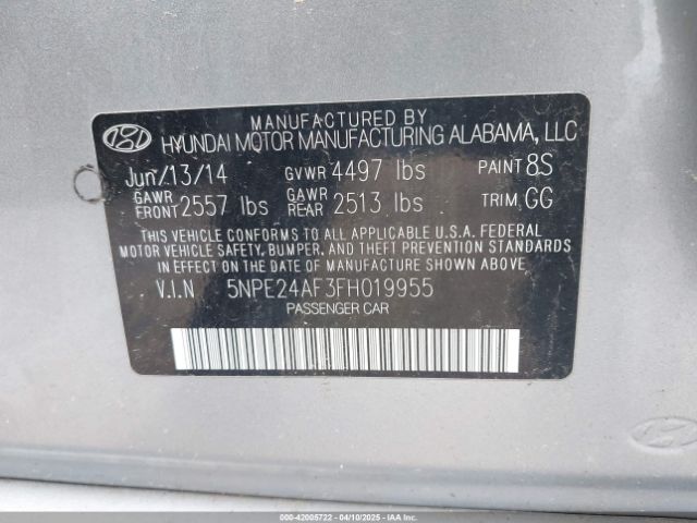 5NPE24AF3FH019955 Hyundai SONATA SE