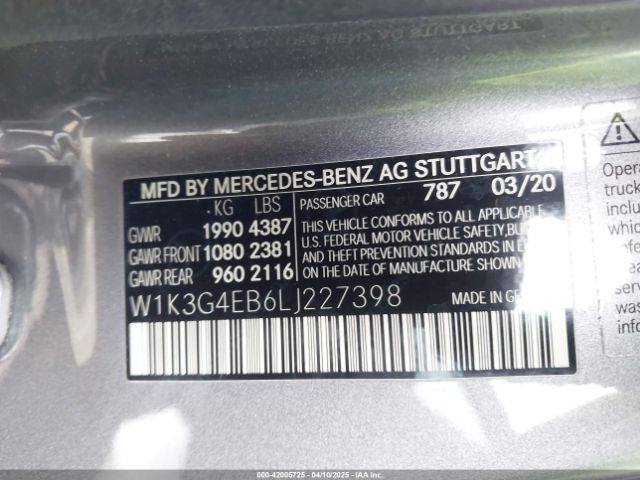 W1K3G4EB6LJ227398 Mercedes-Benz A 220