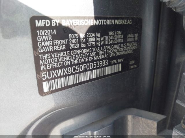5UXWX9C50F0D53883 BMW X3 Xdrive28i