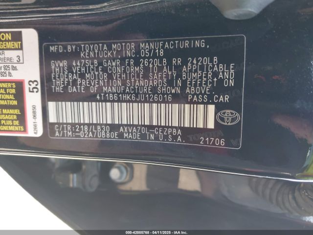 4T1B61HK6JU126016 Toyota CAMRY XSE