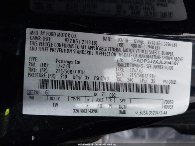 1FADP3J2XJL294107 Ford Focus Titanium
