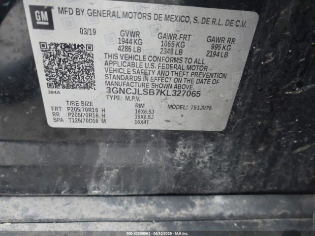 3GNCJLSB7KL327065 Chevrolet Trax Lt