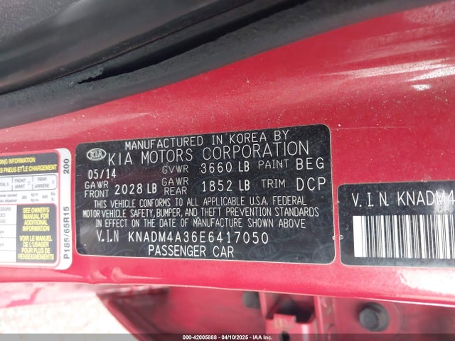 KNADM4A36E6417050 KIA RIO LX