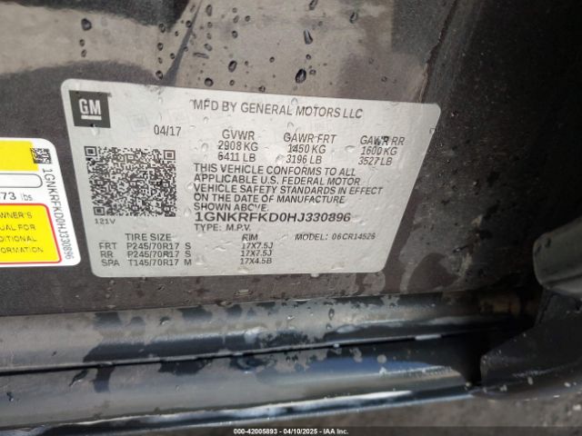 1GNKRFKD0HJ330896 Chevrolet Traverse Ls
