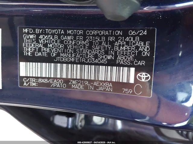 JTDBCMFE1RJ034045 Toyota Corolla Hybrid Xle
