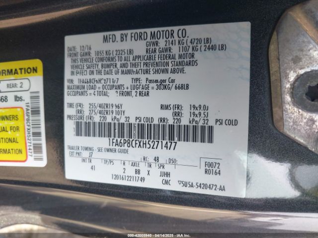 1FA6P8CFXH5271477 Ford Mustang Gt Premium