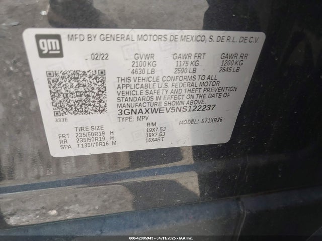 Chevrolet Equinox Awd Rs 2022 3GNAXWEV5NS122237 Image 9
