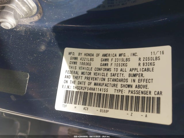 1HGCR2F54HA114155 Honda Accord Sport