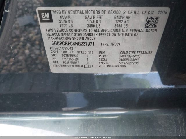 3GCPCREC8HG237971 Chevrolet Silverado 1500 1lt