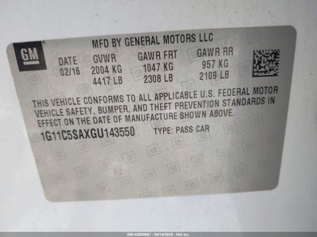 1G11C5SAXGU143550 Chevrolet Malibu Limited Lt