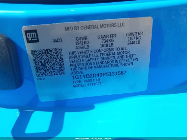 1G1YB2D49P5131567 Chevrolet Corvette Stingray Rwd  2lt