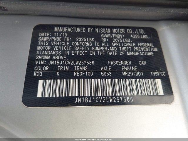 JN1BJ1CV2LW257586 Nissan Rogue Sport Sv Fwd Xtronic Cvt