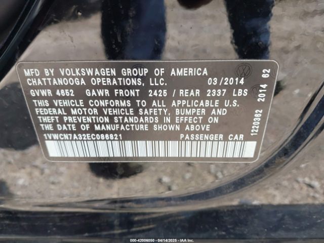 1VWCN7A32EC086821 Volkswagen Passat 2.0l Tdi Sel Premium