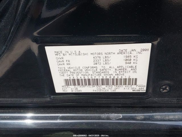 2009 MITSUBISHI GALANT 4A3AB36F79E004412 Photo 8