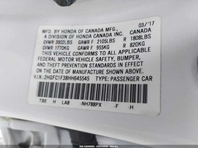 2HGFC1F38HH645545 Honda Civic Ex-t