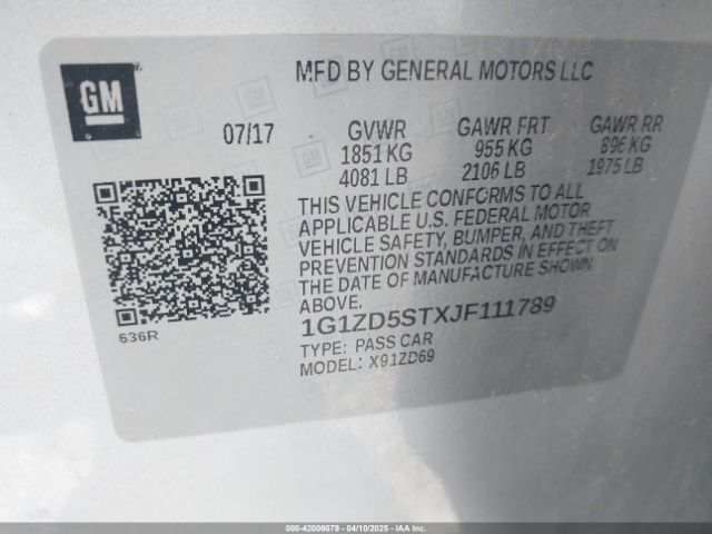 1G1ZD5STXJF111789 Chevrolet MALIBU LT