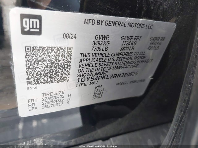 1GYS4PKL8RR380625 Cadillac Escalade Esv 4wd Sport