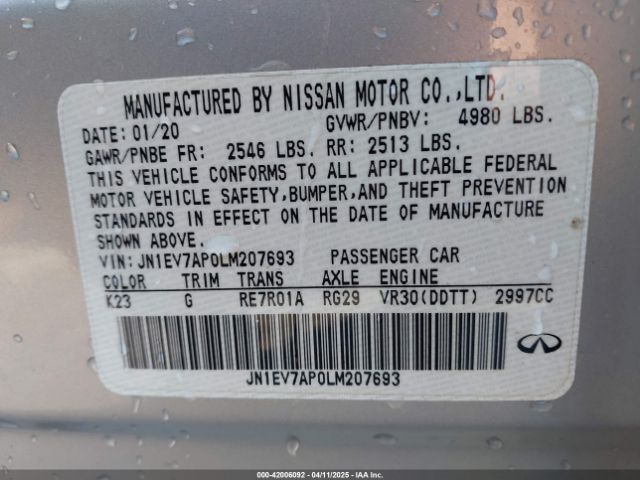 JN1EV7AP0LM207693 Infiniti Q50 LUXE