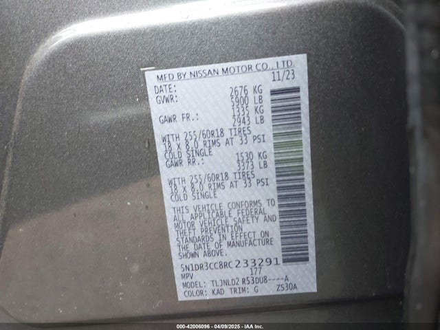 5N1DR3CC8RC233291 Nissan Pathfinder Sl 4wd