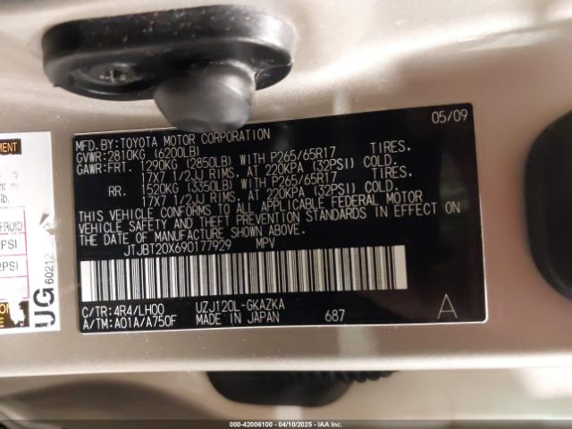 2009 LEXUS GX 470 JTJBT20X690177929 Photo 8