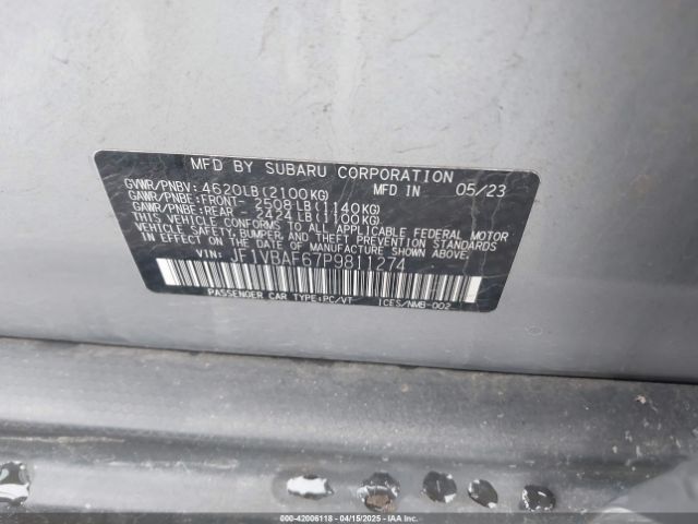 JF1VBAF67P9811274 Subaru Wrx Premium