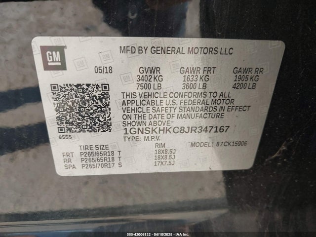 1GNSKHKC8JR347167 Chevrolet Suburban Lt