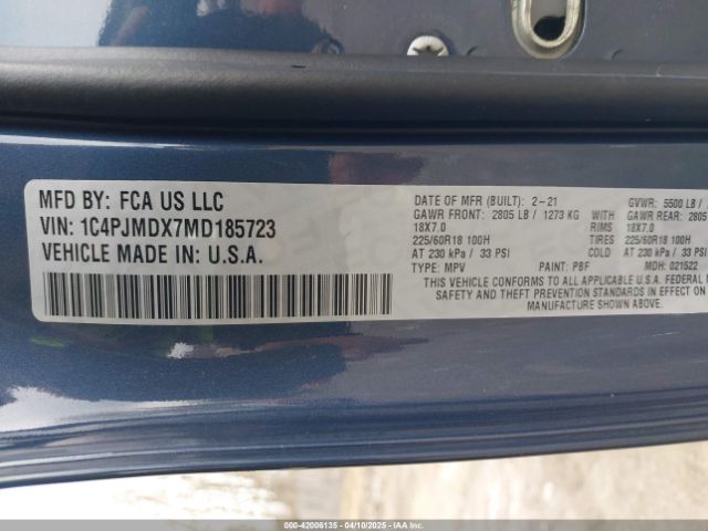 1C4PJMDX7MD185723 Jeep Cherokee Limited 4x4