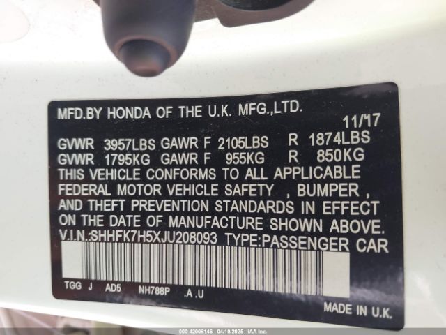SHHFK7H5XJU208093 Honda CIVIC EX