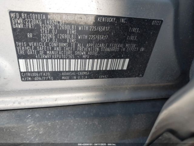 4T3RWRFVXPU102165 Toyota Rav4 Hybrid Xle