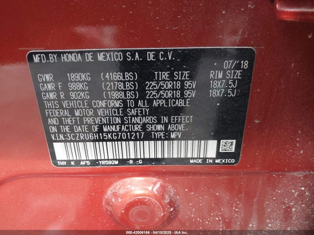 3CZRU6H15KG701217 Honda HR-V SPORT