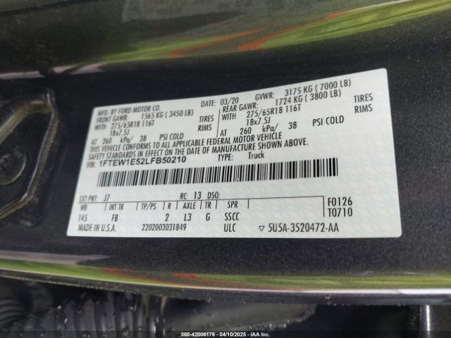2020 FORD F-150 1FTEW1E52LFB50210 Photo 8