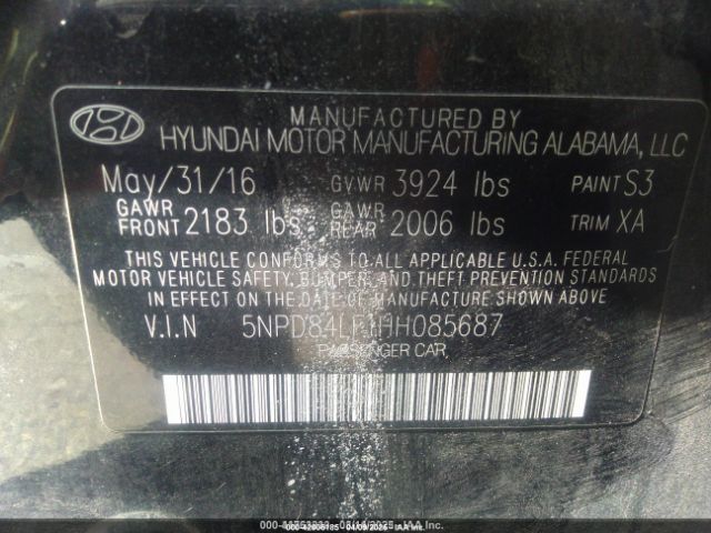 5NPD84LF1HH085687 Hyundai ELANTRA SE