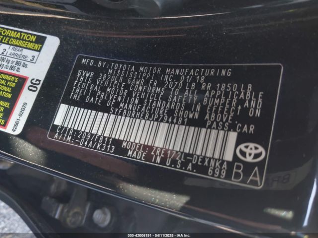 5YFBURHE8JP794481 Toyota COROLLA LE