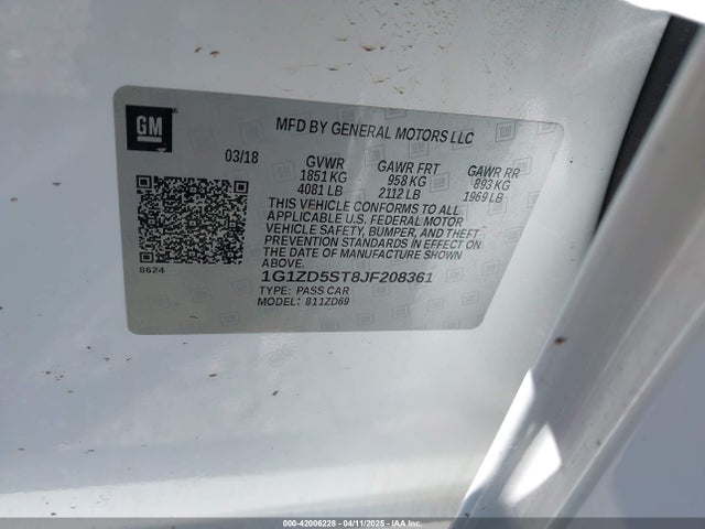 1G1ZD5ST8JF208361 Chevrolet MALIBU LT