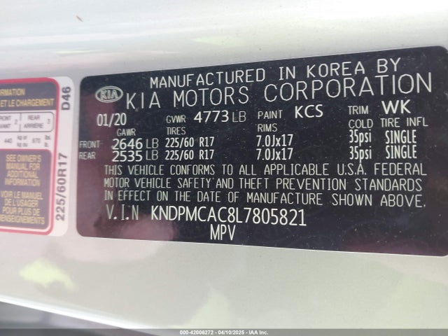 KNDPMCAC8L7805821 KIA Sportage Lx