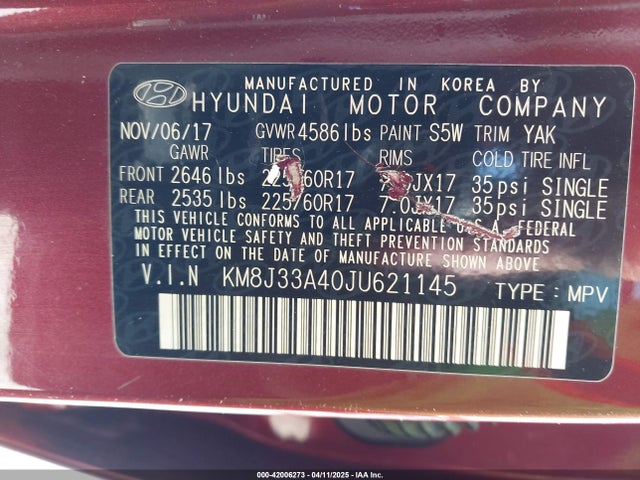 KM8J33A40JU621145 Hyundai gdi nu