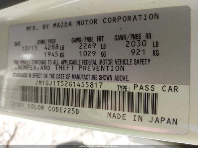 JM1GJ1T52G1455817 Mazda Mazda6 I Touring