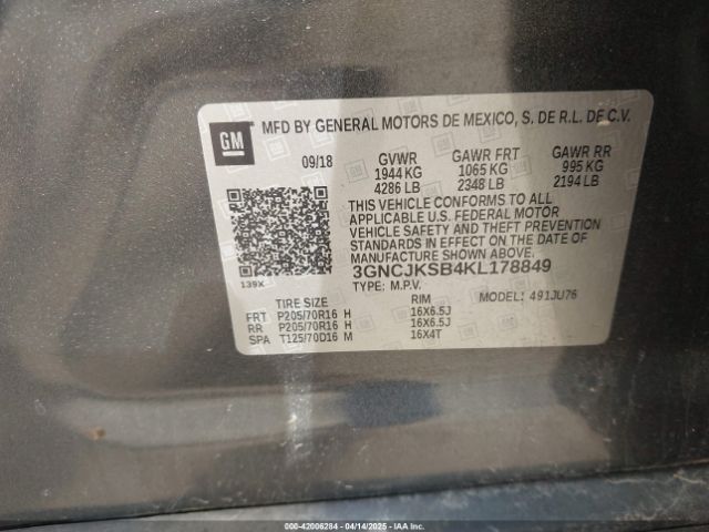3GNCJKSB4KL178849 Chevrolet TRAX LS