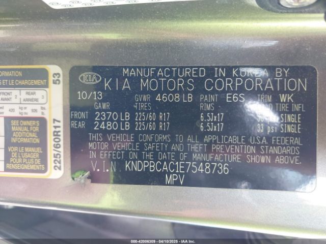 KNDPBCAC1E7548736 KIA Sportage Lx